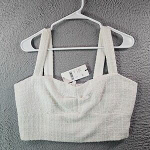NWT  A Loves A Tweed Cropped Tank Top Women XL Side Zip Smog Back‎ White Preppy